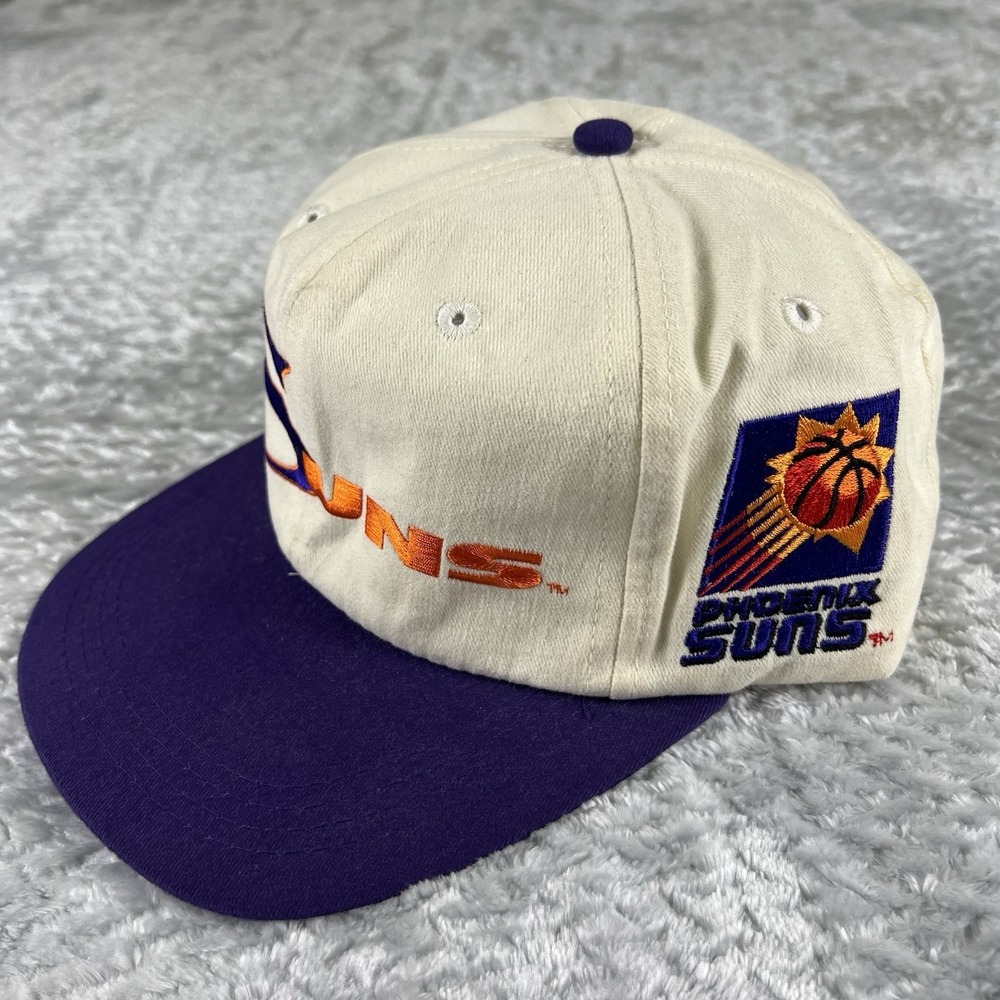 Vtg PHOENIX SUNS AJD Signature Big Logo Snapback Cap Embroidered Hat 90s NOS